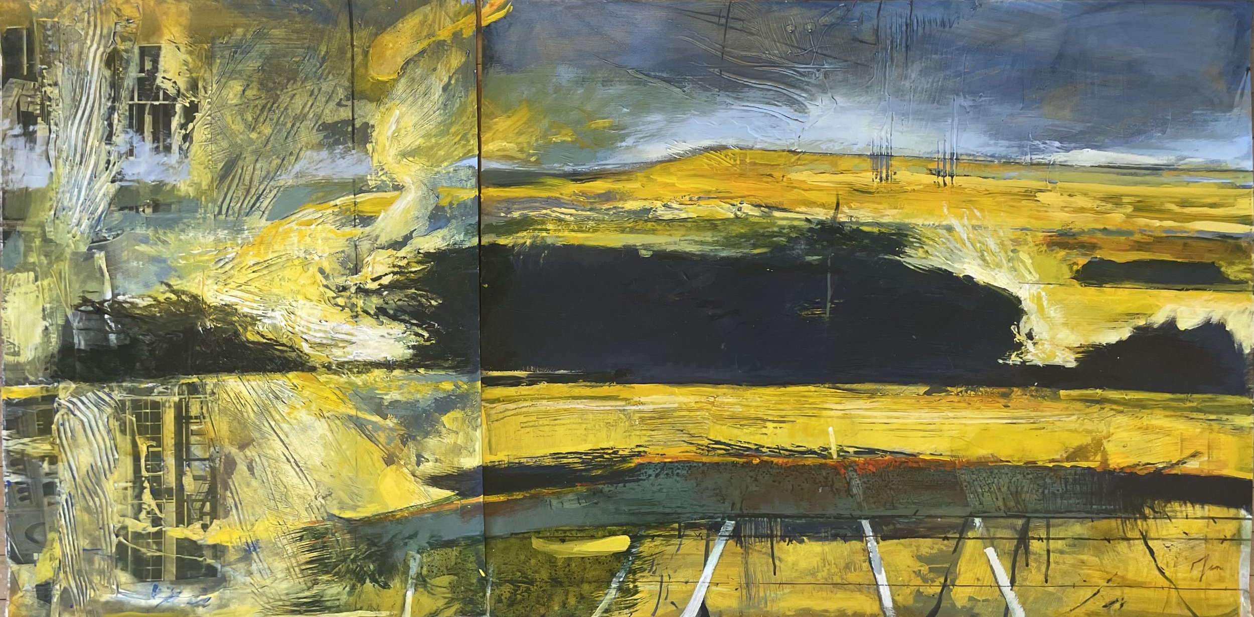    The Treeline  , acrylic on paper, 40 × 72 inches (framed) 