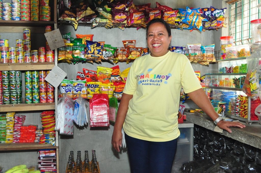 Hapinoy works with sari-sari store nanays. Pictured: Tita Teresa Grefal in her sari-sari store