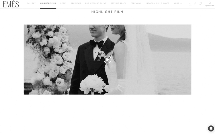 Hybrid Storytelling: Why Top Photographers are Embracing Video 13 Hybrid gallery with Featured Video and ready-made Reels for clients to download. (Credit: EMES Weddings)