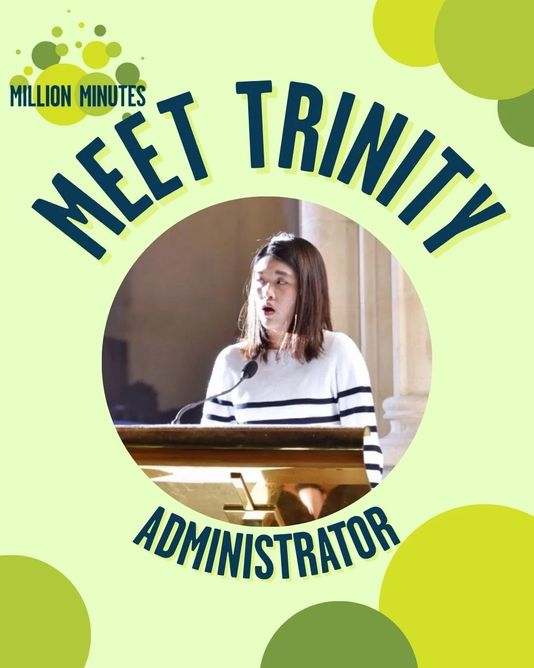 This week we welcome Trinity to the Million minutes team. Trinity joins us as our new administrator bringing with her a wealth of experience in the not-for-profit sector as well as her knowledge in accounting and finance. We are delighted to welcome 