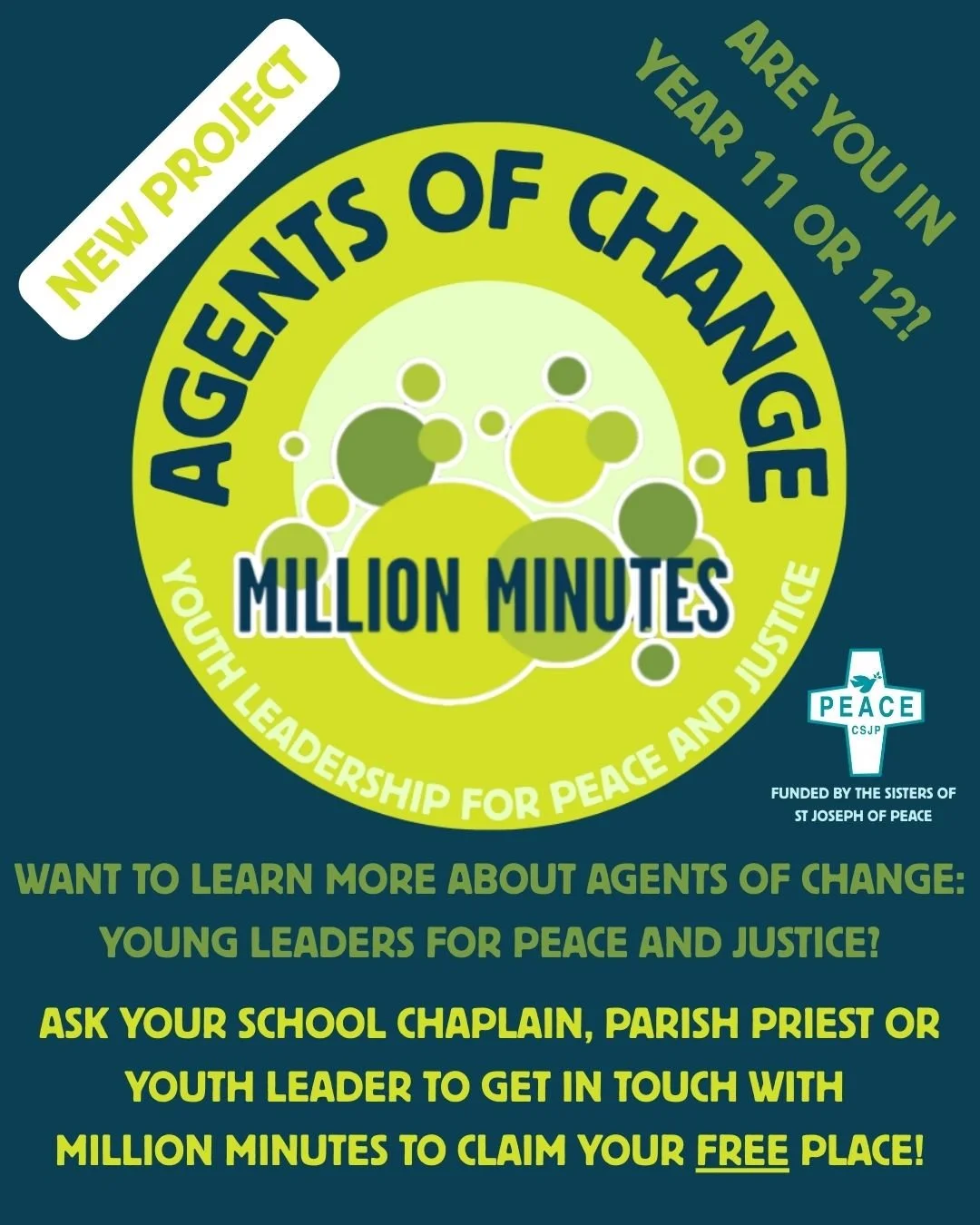 Are you a young person or do you know a young person who is in Year 11 &amp; 12?

We have fully funded places available for our NEW Agents of Change: Young Leaders for Peace and Justice, a 6 month leadership programme designed to help equip young peo