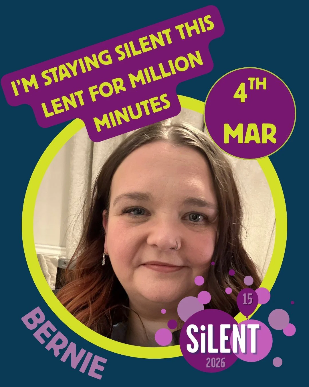 Million Minutes Engagement Officer Bernie is our next SiLENT champion.
She said: "Spending time in silence this lent is a real opportunity for me to reflect more deeply on the voices of the young people which I am privileged to hear through my w