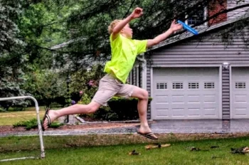 A simple frisbee game elevates the heart rate and challenges the body.