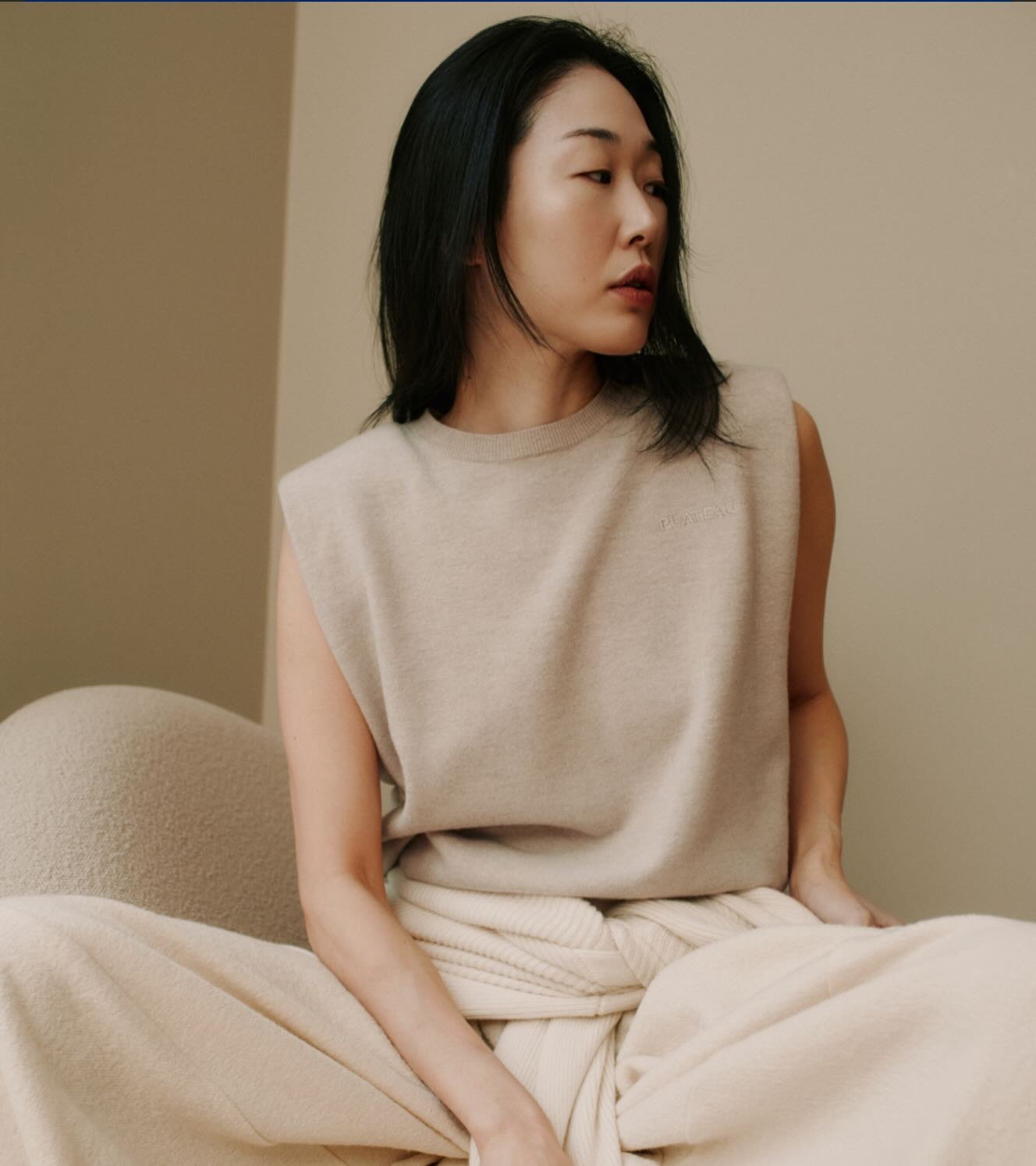 Base Top is a sleeveless crew neck knit at 12 gauge in 100% virgin wool. A fine plain knit, lighter than the rest of the collection and designed to sit directly against the skin.
