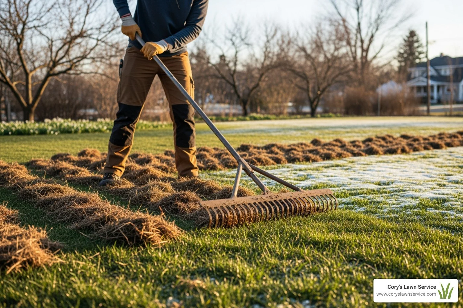 person raking during yard clean up