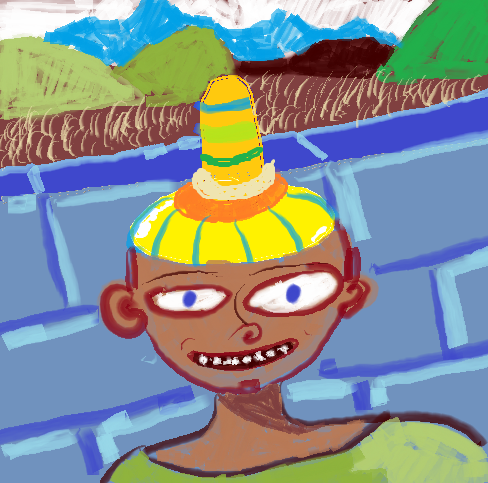 "Happy Boy Wearing a Nipple Hat"