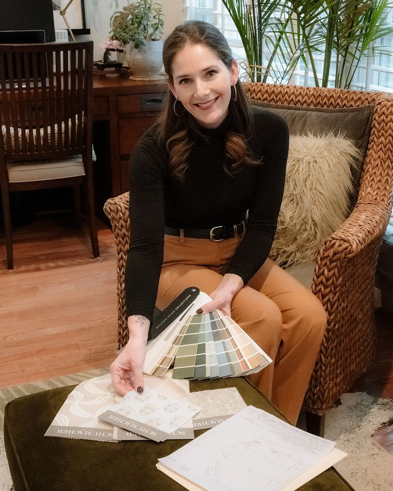 Working from my home office today - coffee, color decks, and cozy vibes ☕️ nothing better than a little creative energy surrounded by samples and plans! 
&bull;
&bull;
&bull;
&bull;photography by @cannietranphotography 
&bull;
#sidneysharkeydesigns #