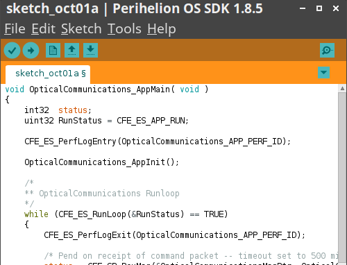 Optical communication code running in the Perihelion SDK
