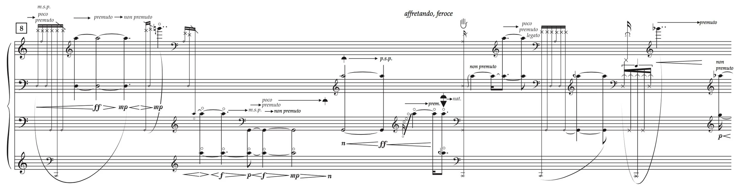 John Croft, la terra lagrimosa...una luce vermiglia (2006; revised 2010), for cello and live electronics, excerpt (page 4).