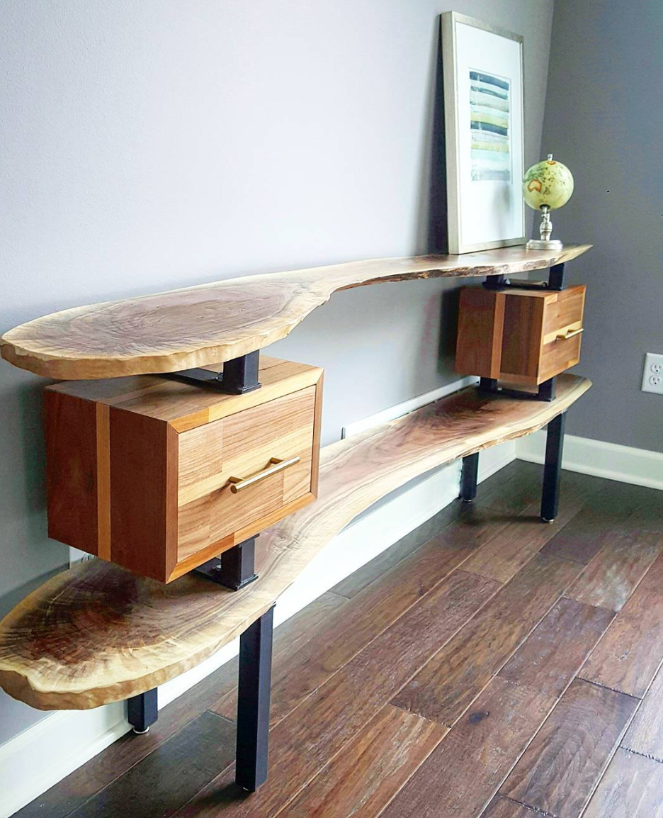 Frankie, Walnut Top/Bottom Shelves & Walnut/Oak Combination Floating Box Storage