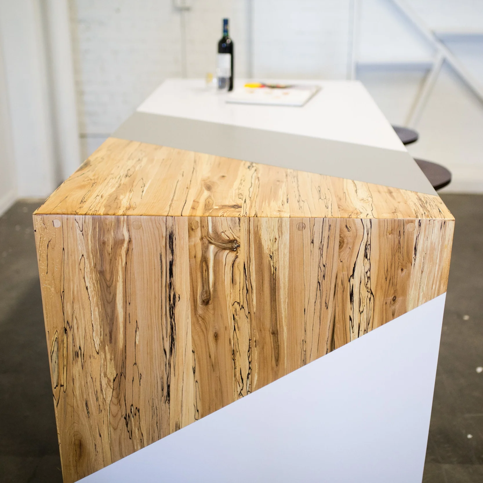 Natural Modern Kitchen Table w/ Extension, Spalted Maple & White