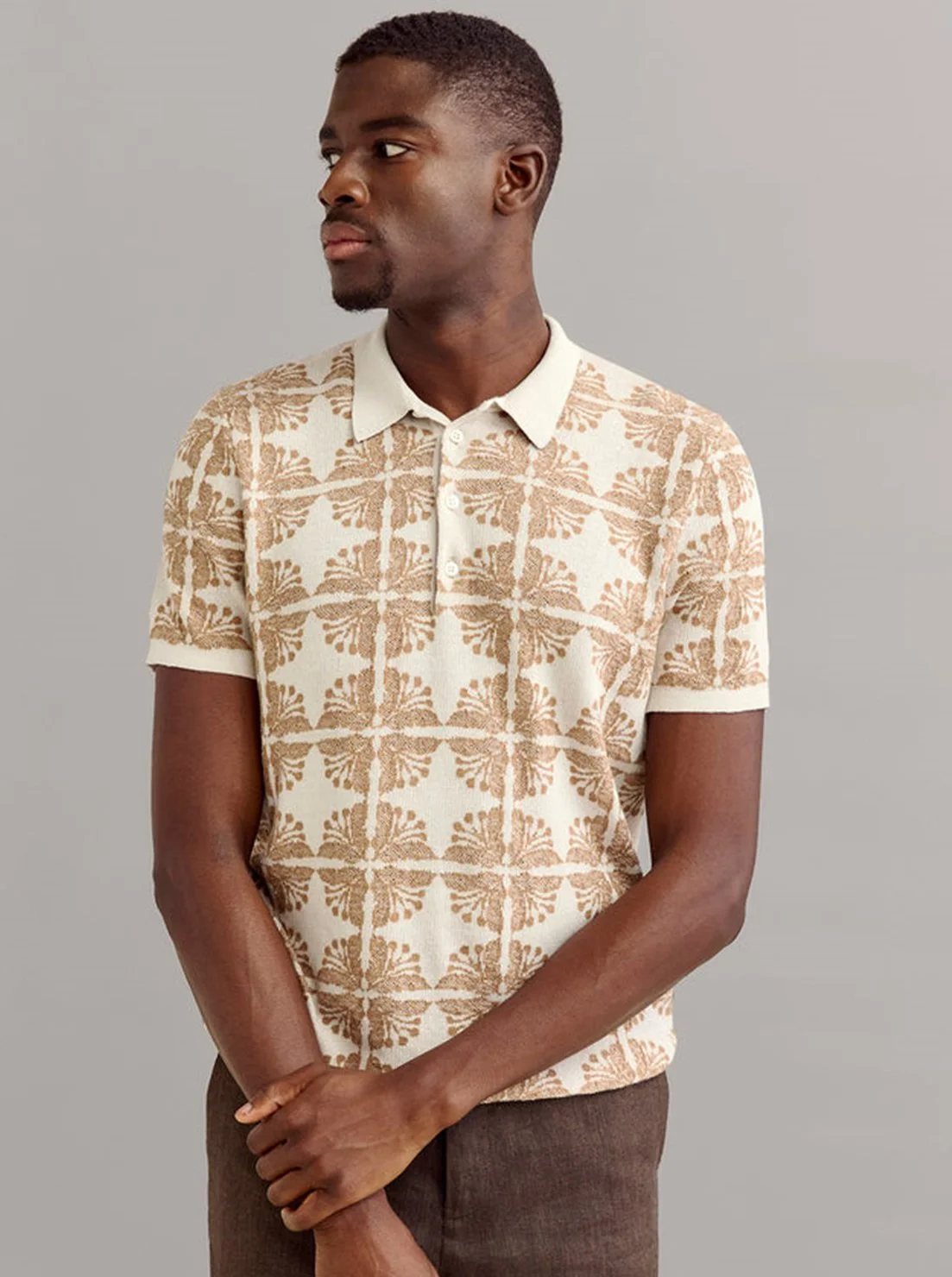 Tile Jacquard Sweater Polo in Pumice $248