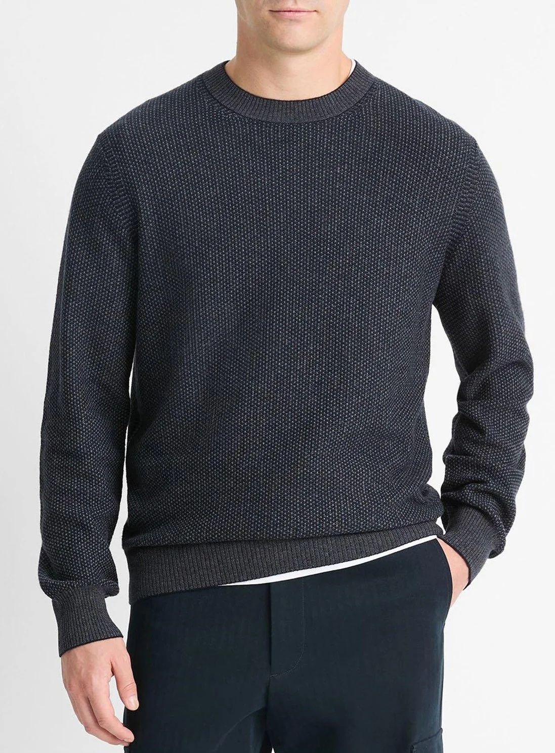 Geo-Jacquard Wool Blend Sweater in Coastal Blue/Med. Grey $298