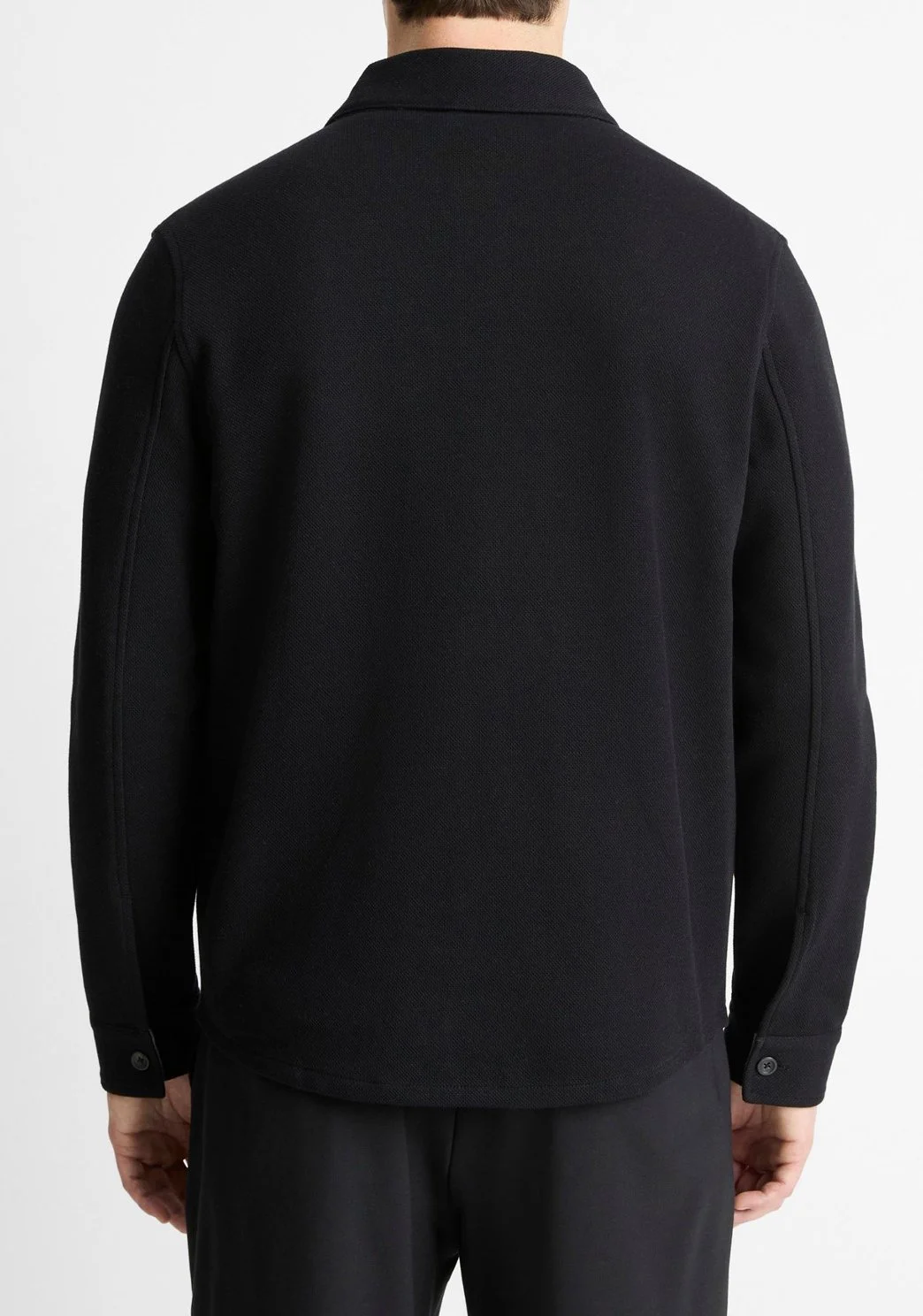 Double-Knit Shirt Jacket in Black/Med. Heather Grey $348