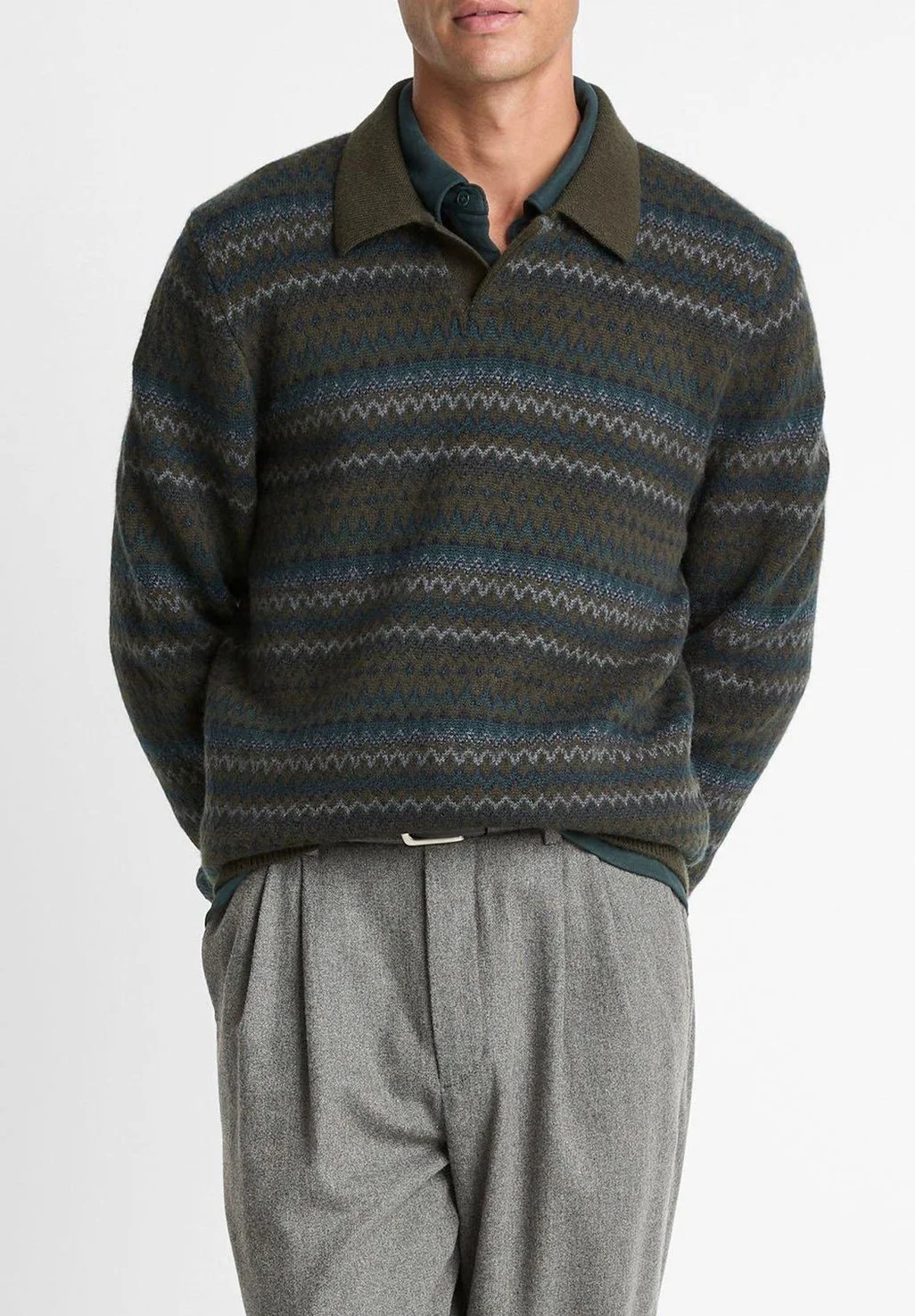 Fairaisle Wool/Cashmere Johnny Collar Sweater $498