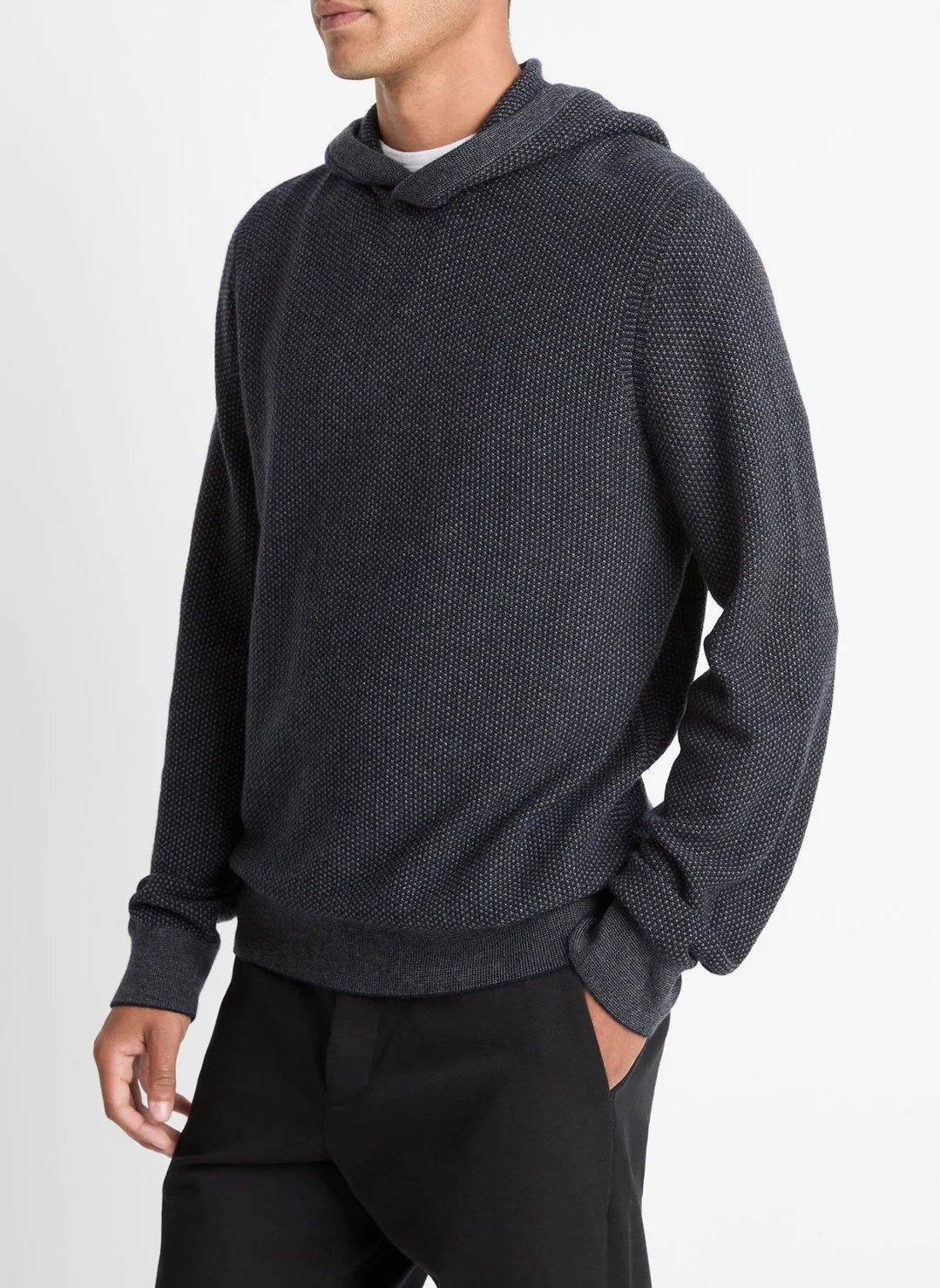 Geo-Jacquard Wool-Blend Sweater Hoodie in Coastal Blue $348