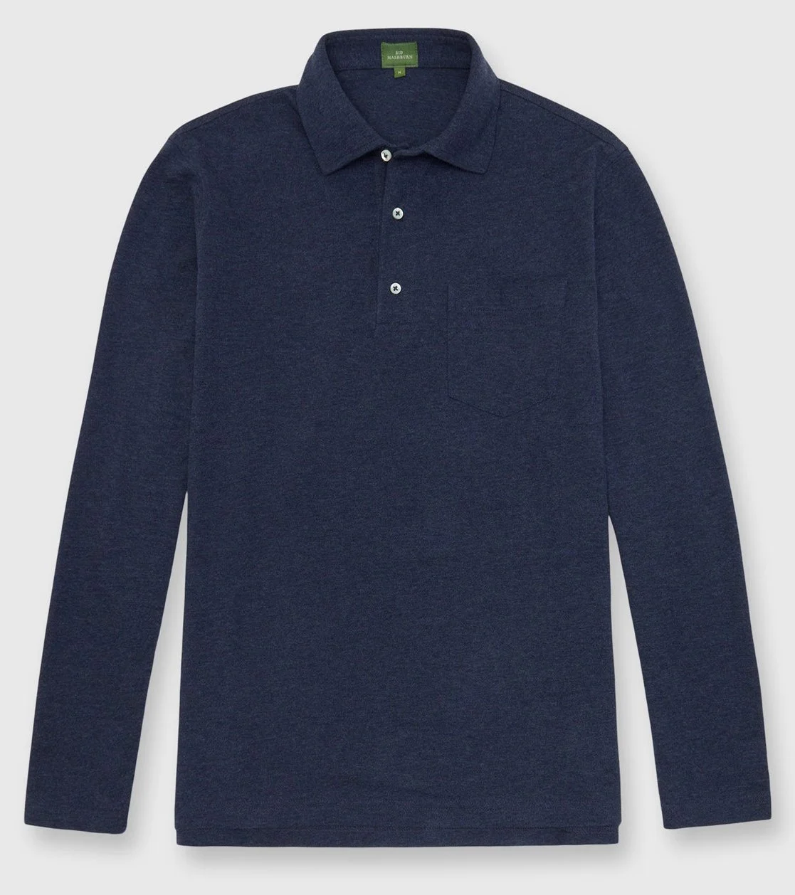 Long Sleeved Polo in Heather Denim Pima Pique $150