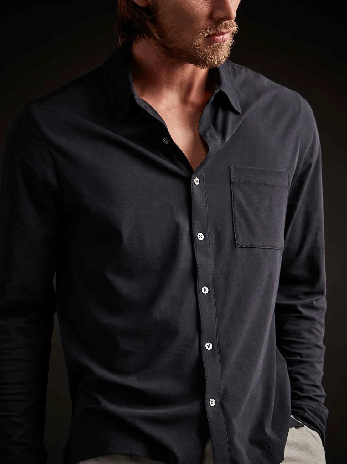 Luxe Clean Finish Jersey Shirt in Deep Navy $295