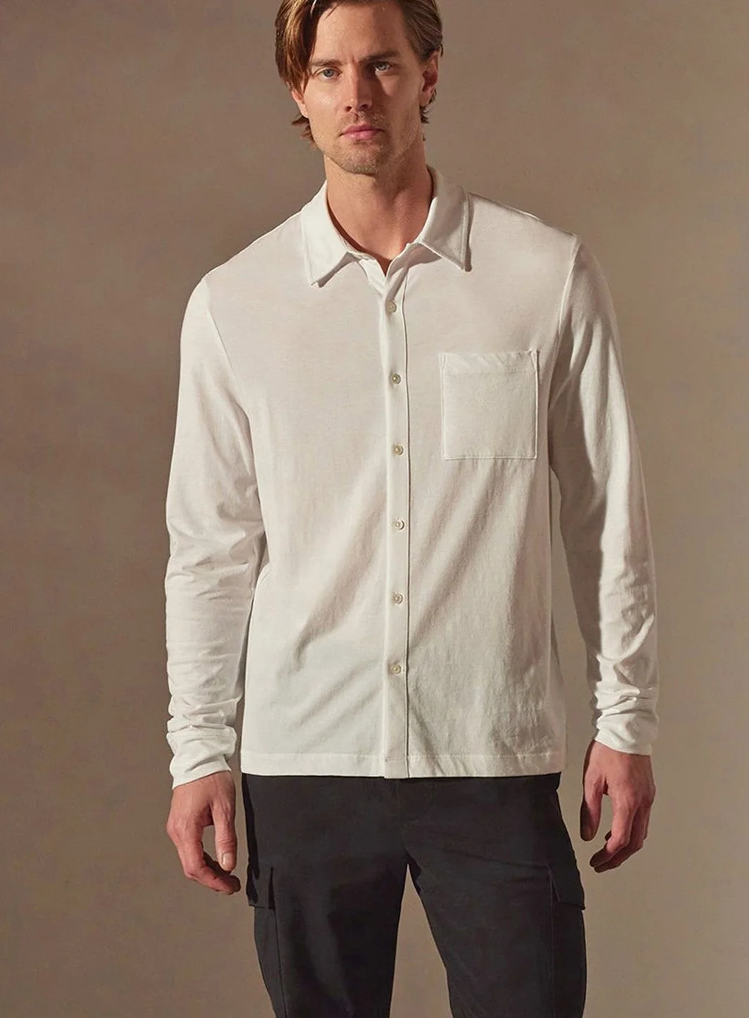 Luxe Clean Finish Jersey Shirt in White $295