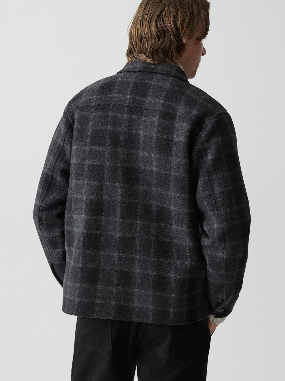 Checked Double-Face Wool/Cashmere Overshirt in Dark Charcoal $725