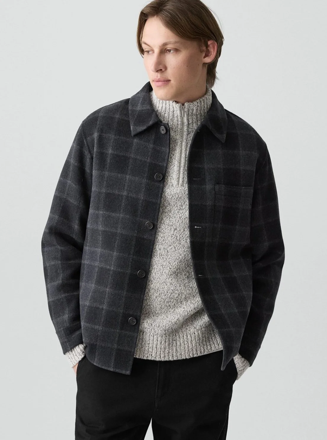 Checked Double-Face Wool/Cashmere Overshirt in Dark Charcoal $725