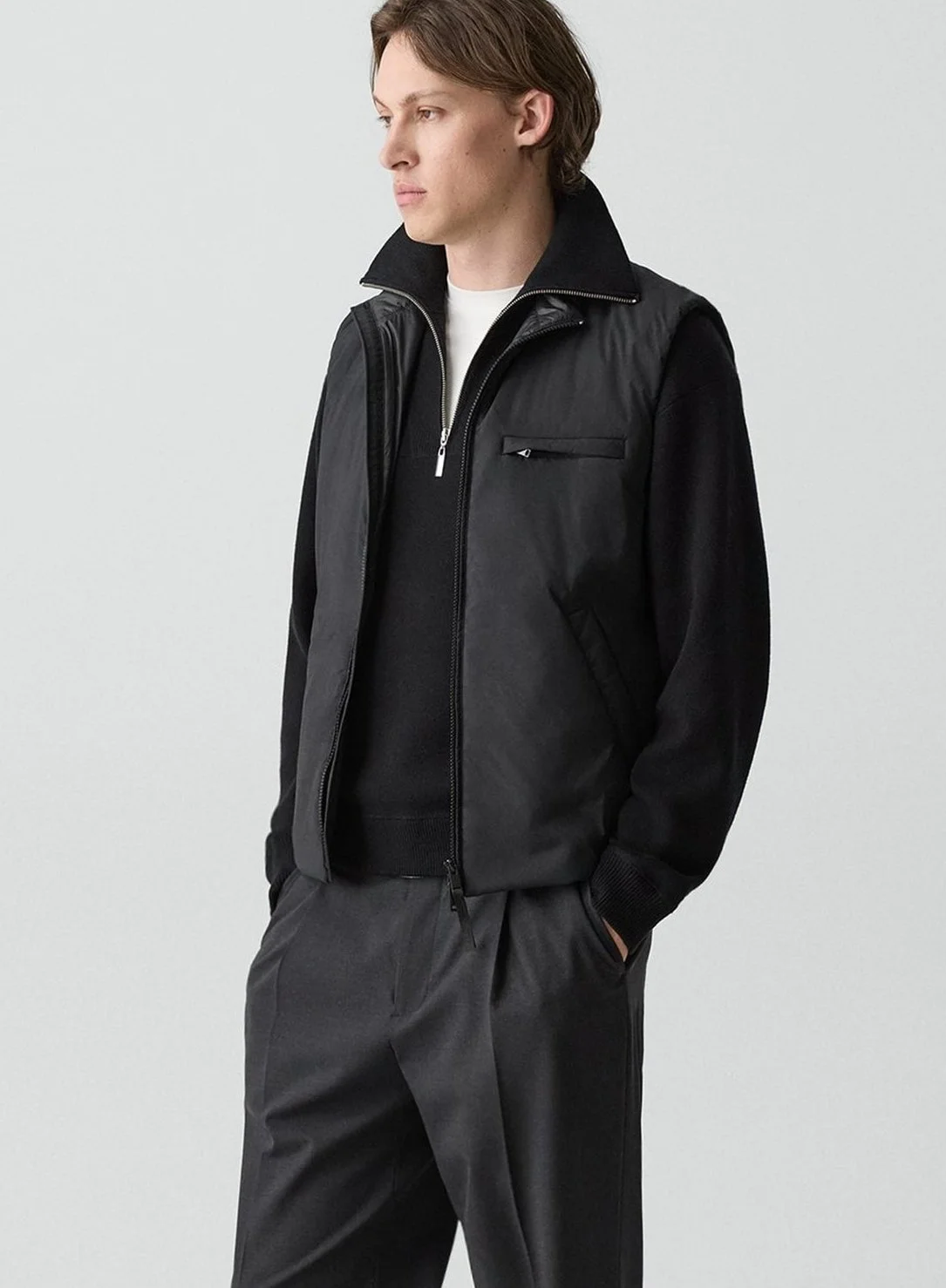 Zip-Up Layering Vest in Motion Nylon in Black $295