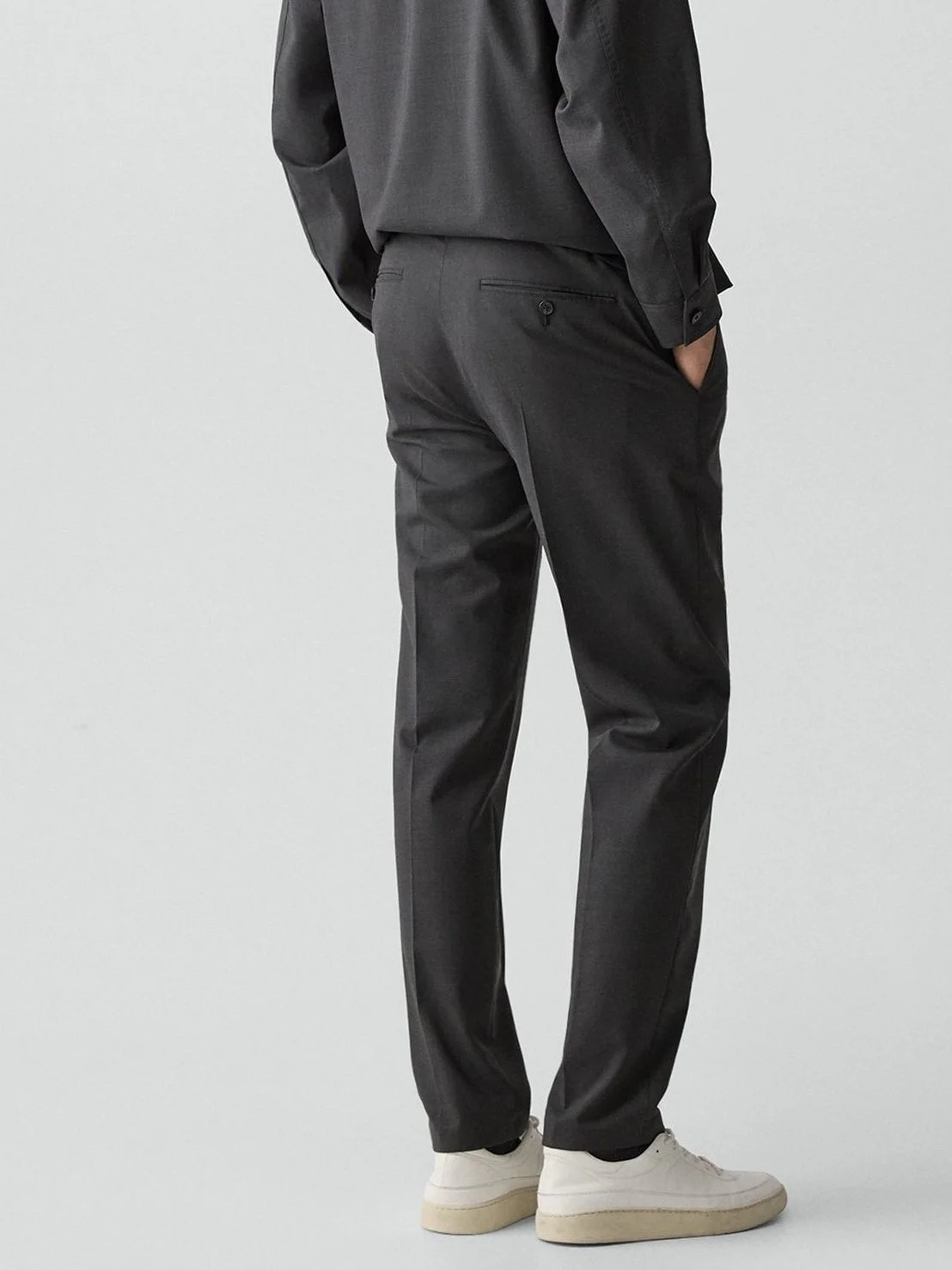 Curtis Travel Drawstring Pant in Motion Wool in Charcoal Melange $265