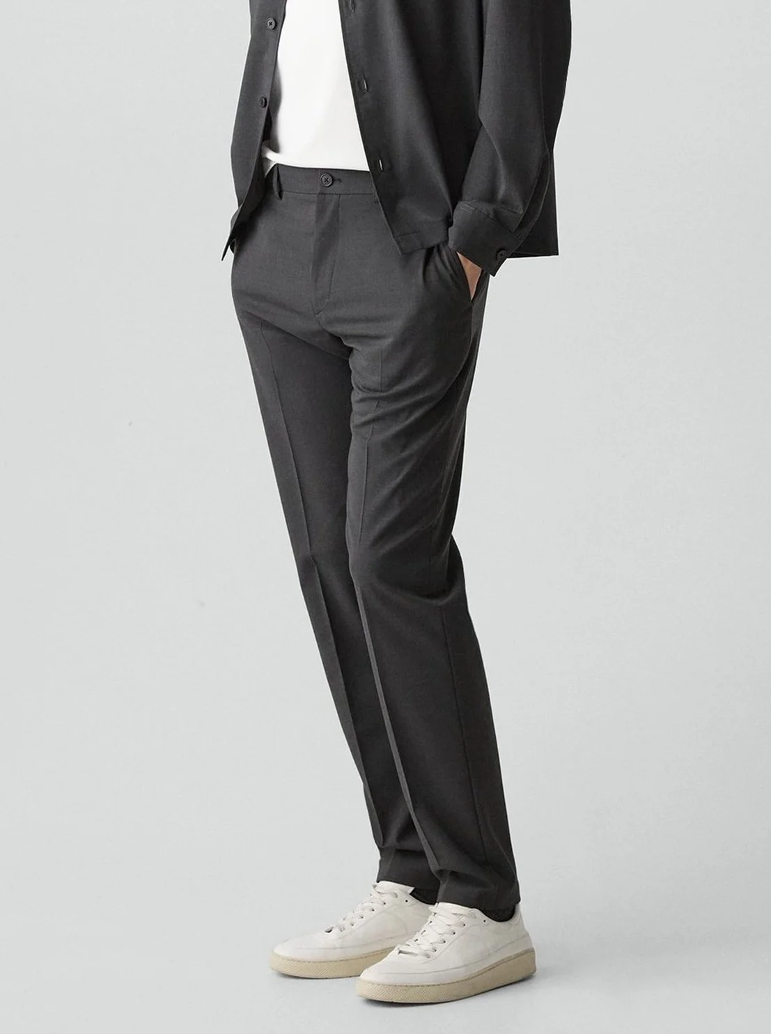 Curtis Travel Drawstring Pant in Motion Wool in Charcoal Melange $265