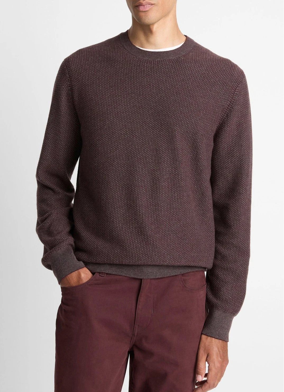Geo-Jacquard Wool Blend Sweater in Port/Med. Grey $298