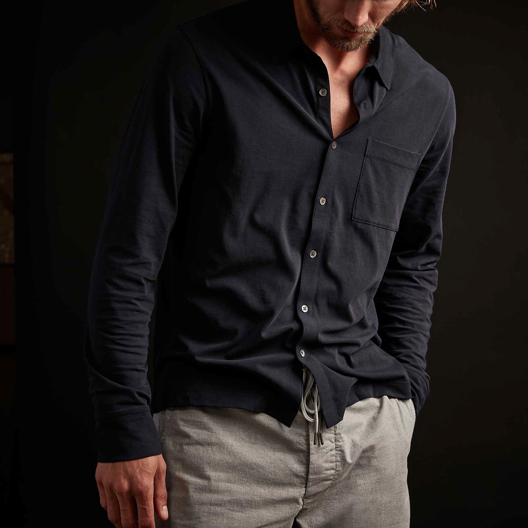 Luxe Clean Finish Jersey Shirt in Deep Navy $295