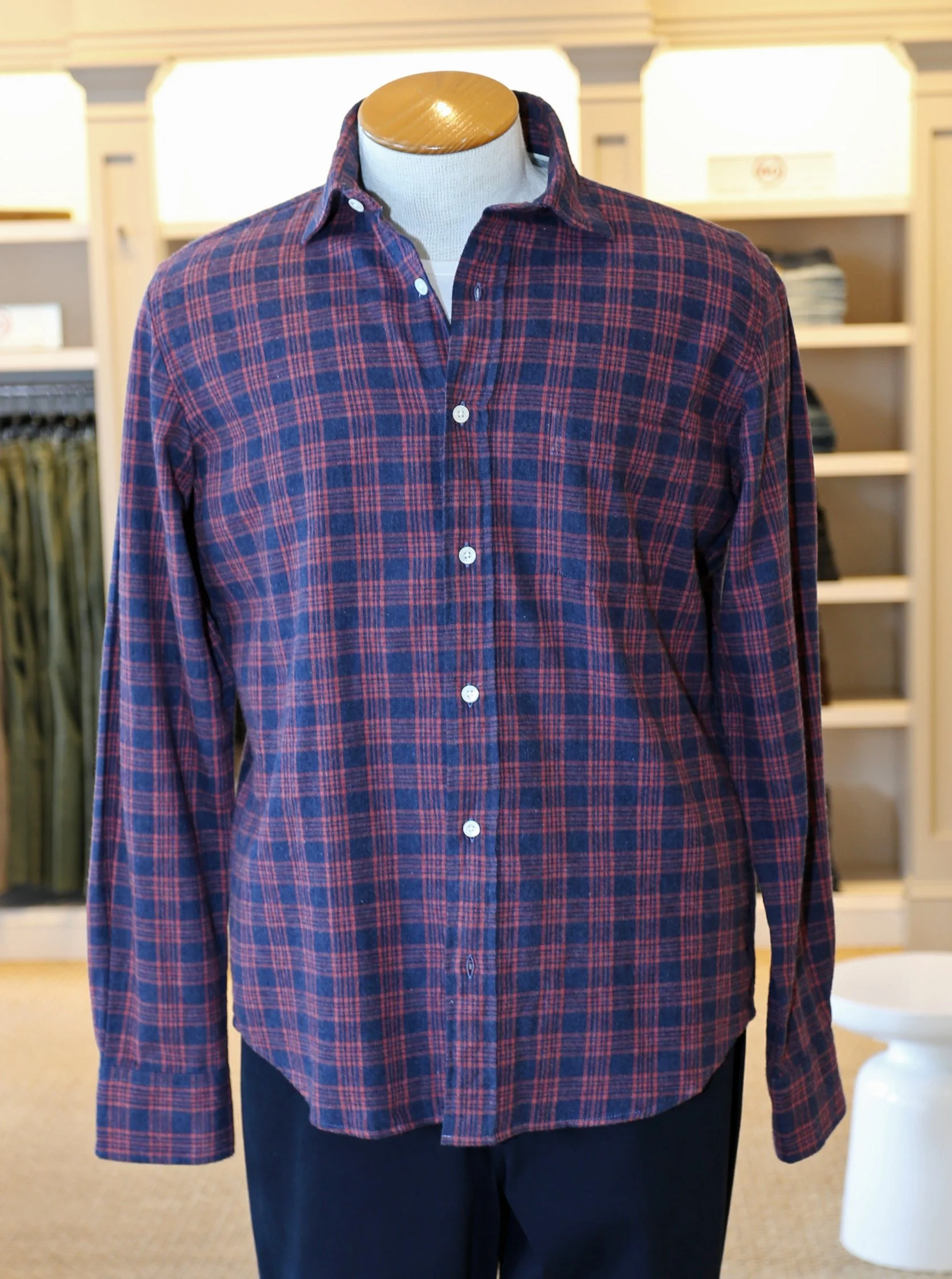 Paul Plaid Flannel Shirt in Navy & Red $190
