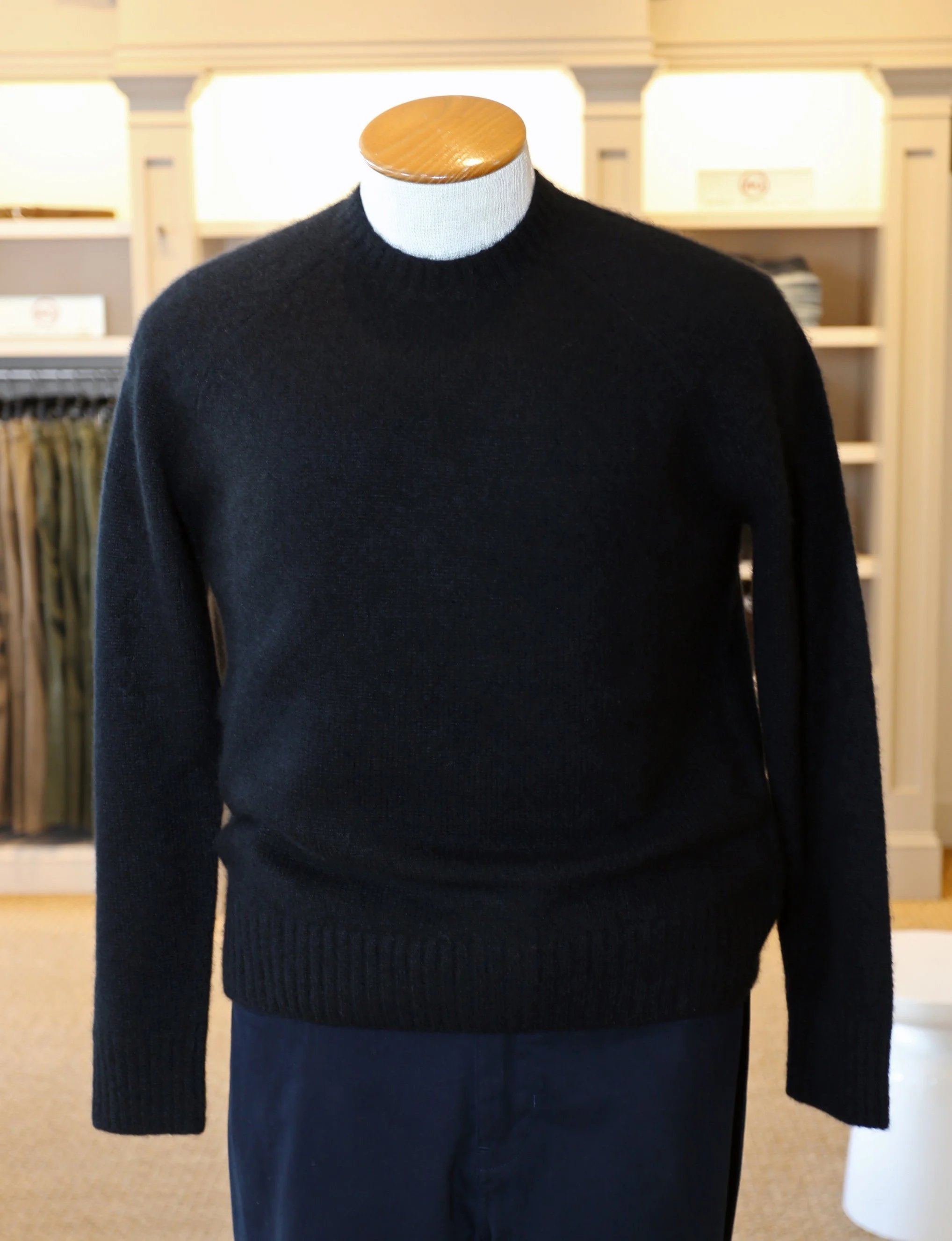Lightweight Textured Cashmere Crew in Black $495