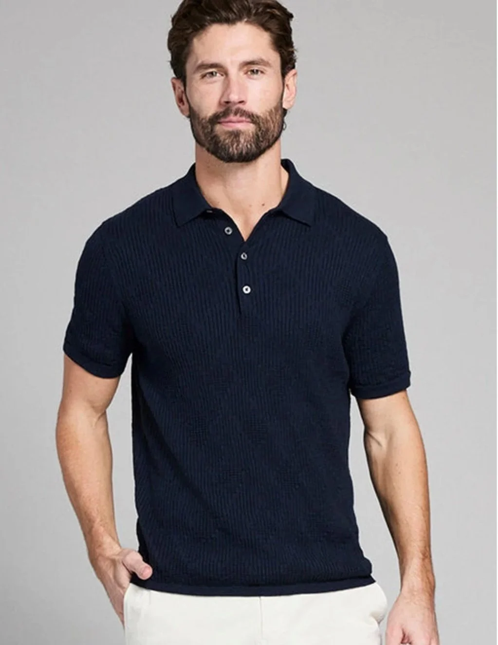 Diamond Sweater Polo in Carbon Blue $198