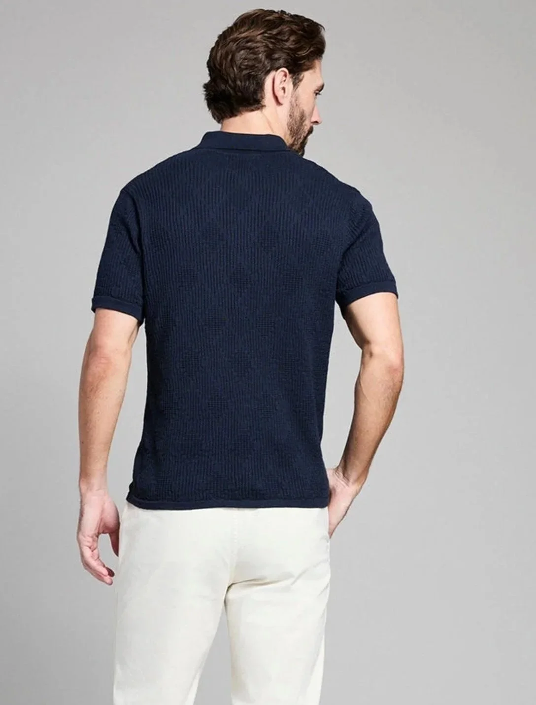 Diamond Sweater Polo in Carbon Blue $198