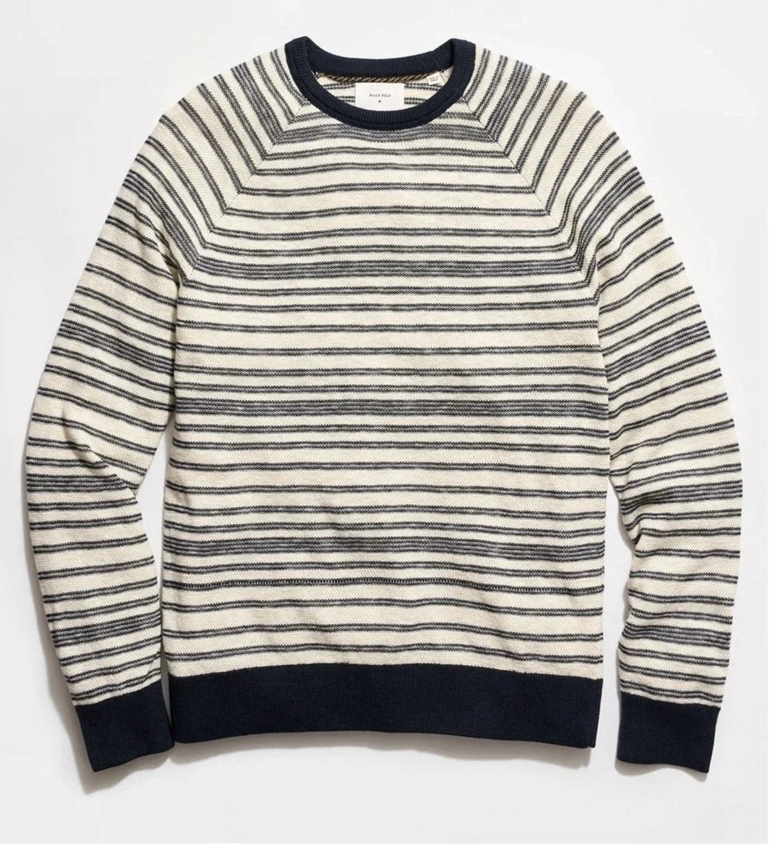 Raglan Stripe Cotton Crew in Tinted White/Carbon Blue $228