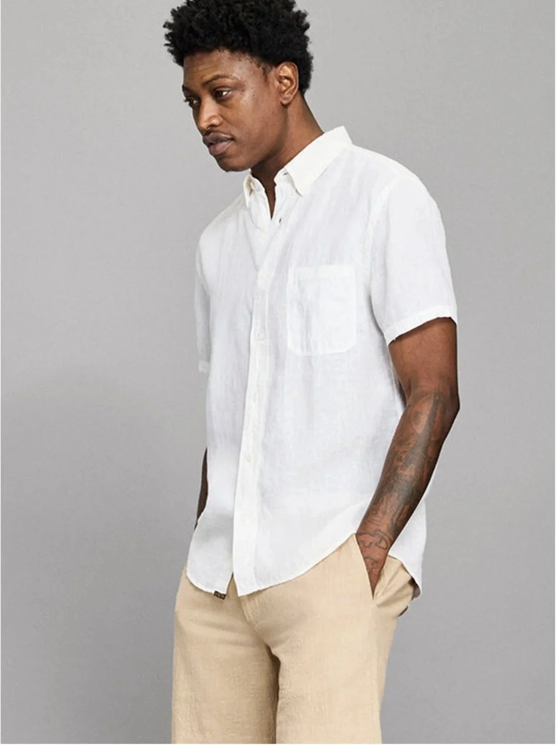 Linen Tuscumbia Button Down in White $178