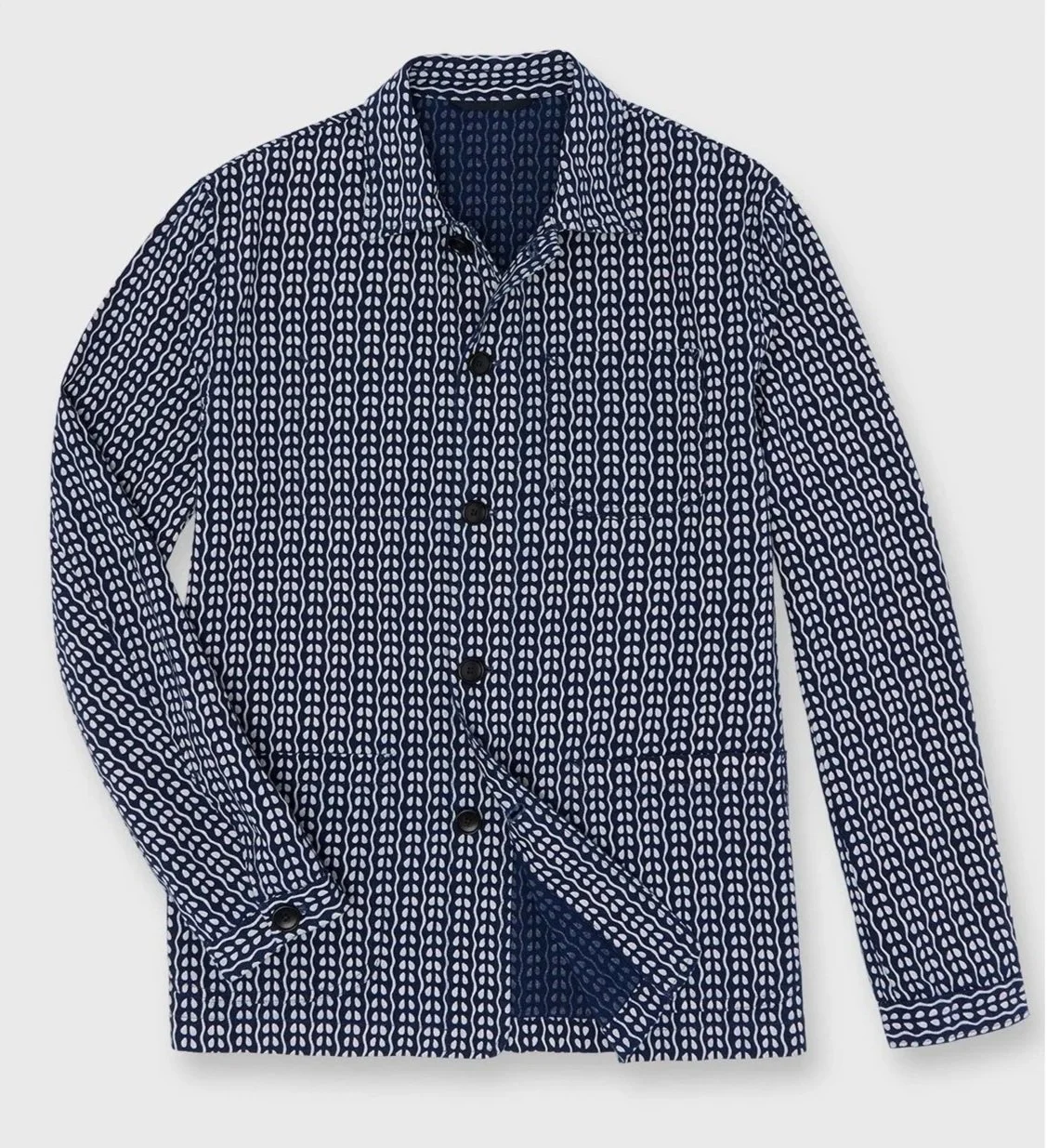 Batik Print Chore Jacket in Navy & Bone $350