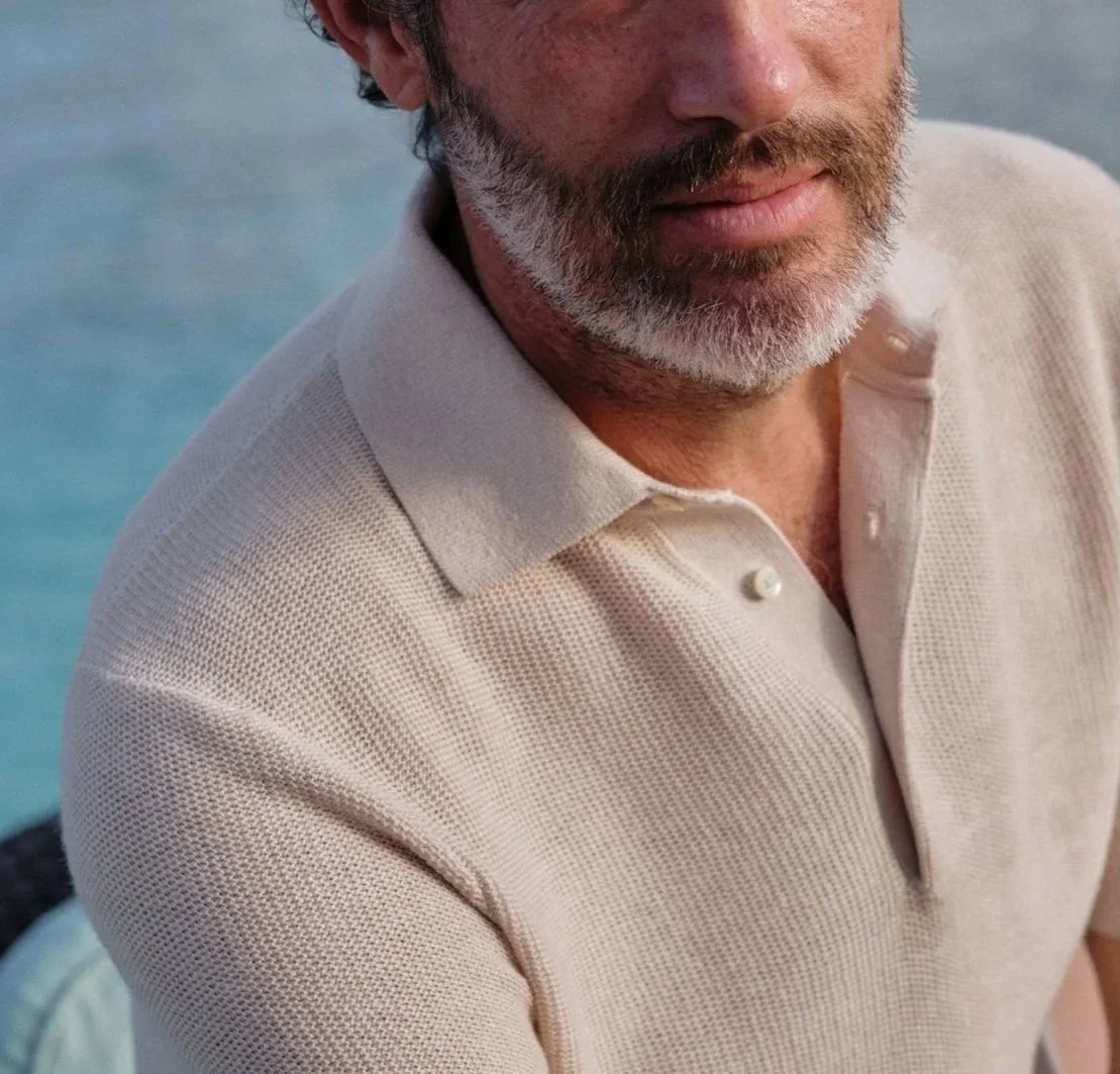 Cotton/Linen Hyannis Polo Sweater in Bone $325