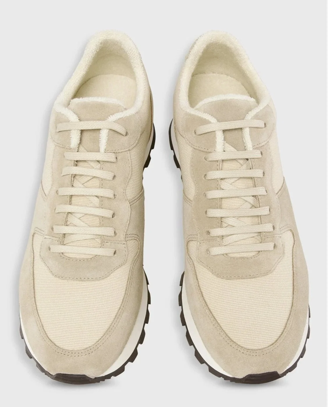 Suede/Canvas Trainer in Stone/Natural $250