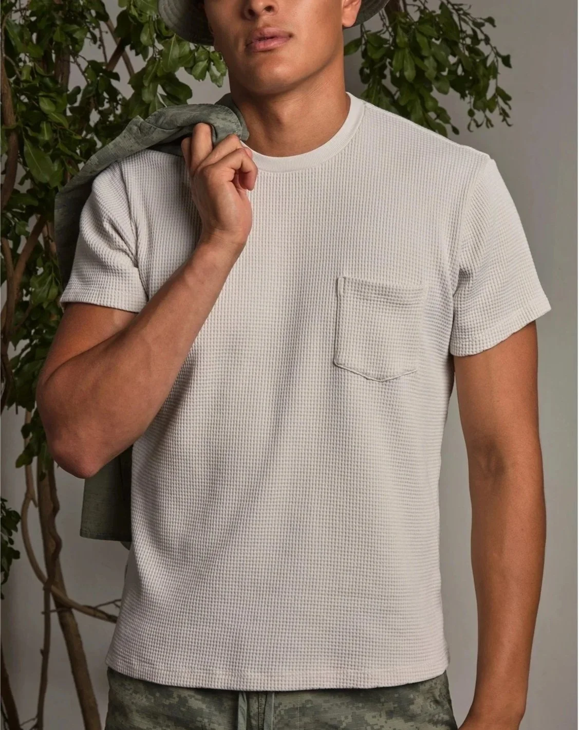 Short Sleeve Waffle Pocket Tee in Ash $70