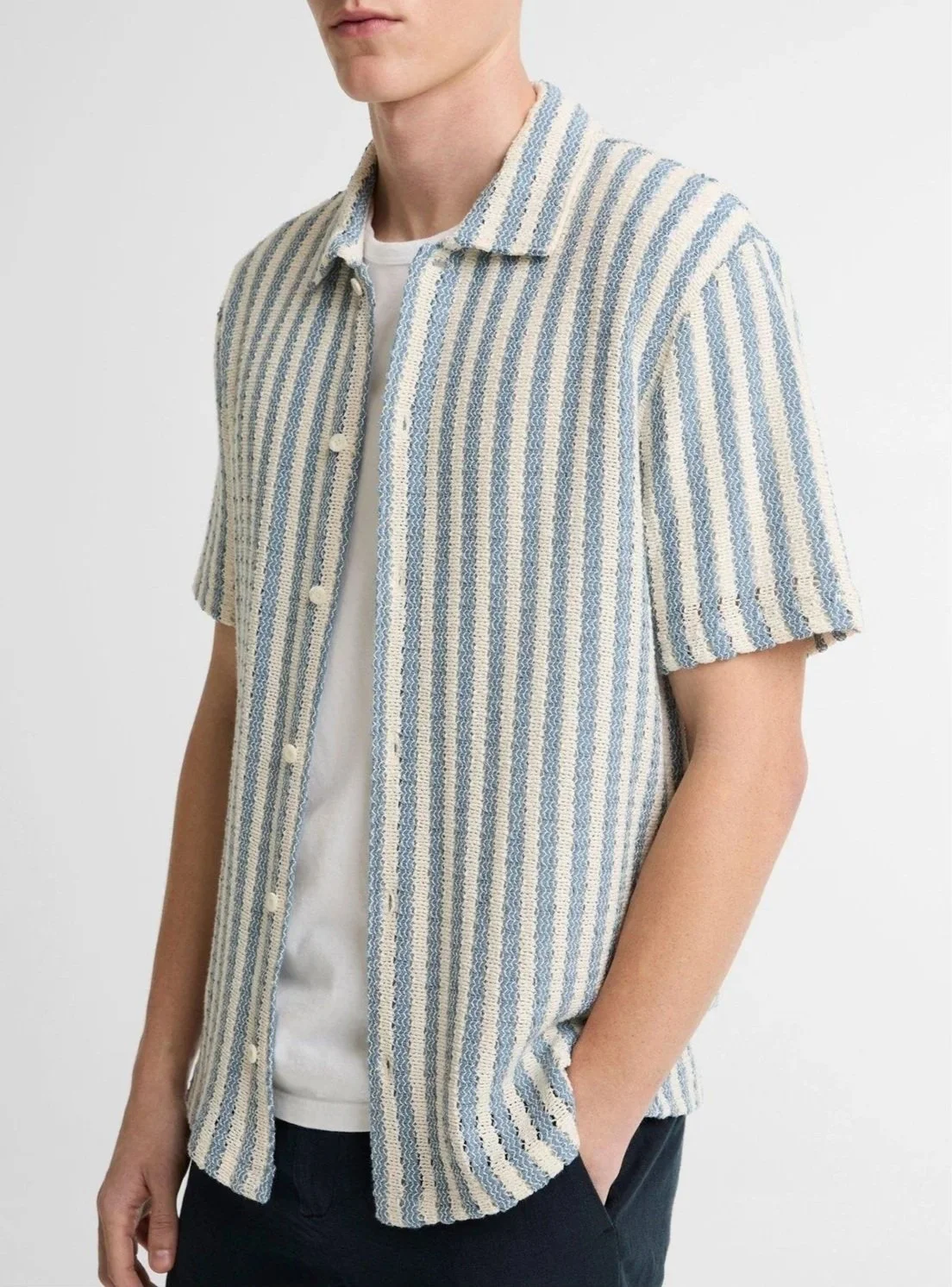 Beach Stripe Italian Cotton-Blend Shirt in Uniform Blue $328