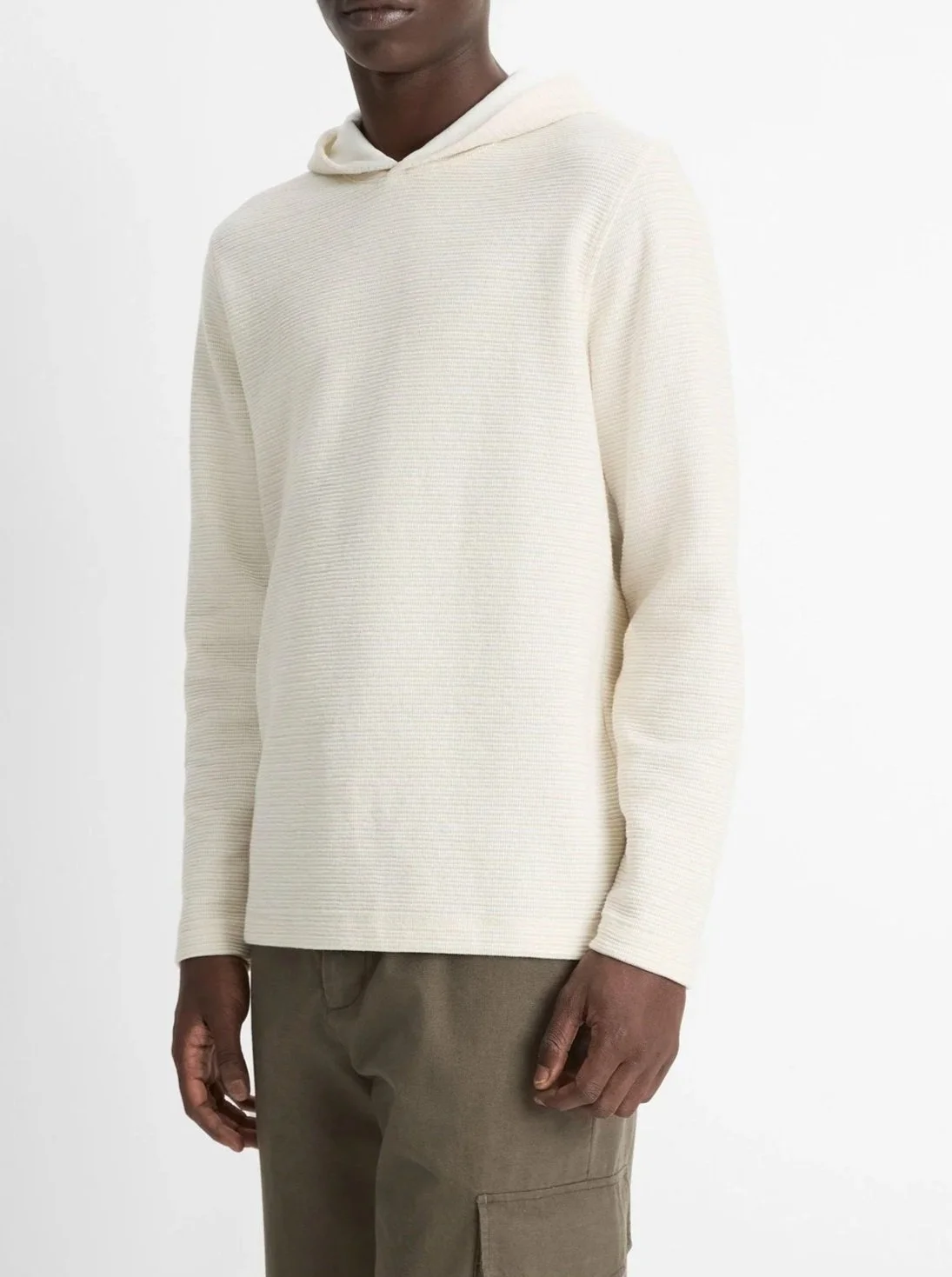 Variegated Stripe Double-Face Cotton-Blend Hoodie in Sand $228