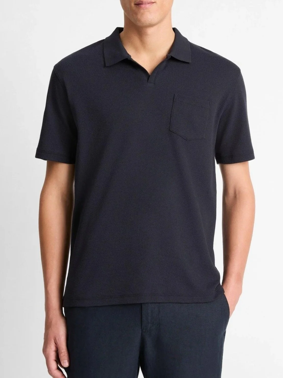Cotton-Blend Johnny-Collar Pocket Polo in Coastal Blue $148