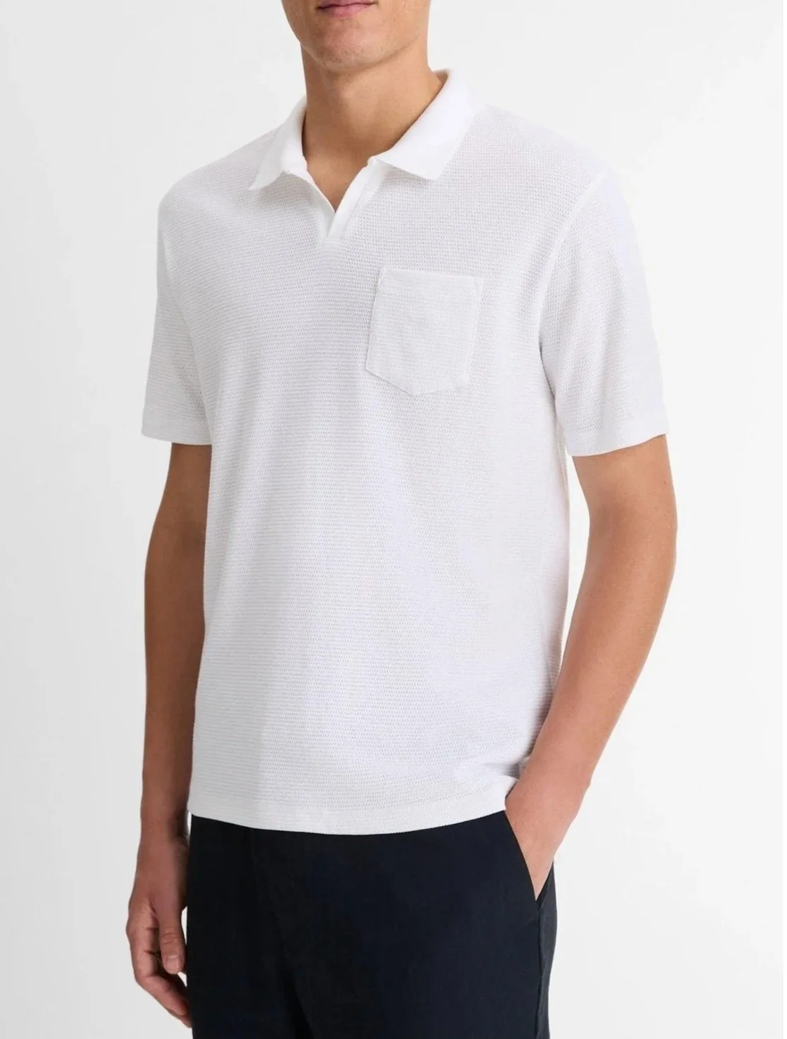 Cotton-Blend Johnny-Collar Pocket Polo in Optic White $148