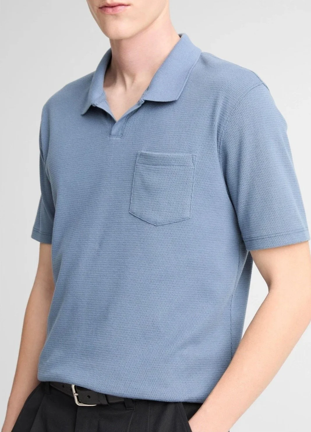 Cotton-Blend Johnny-Collar Pocket Polo in Union Blue $148