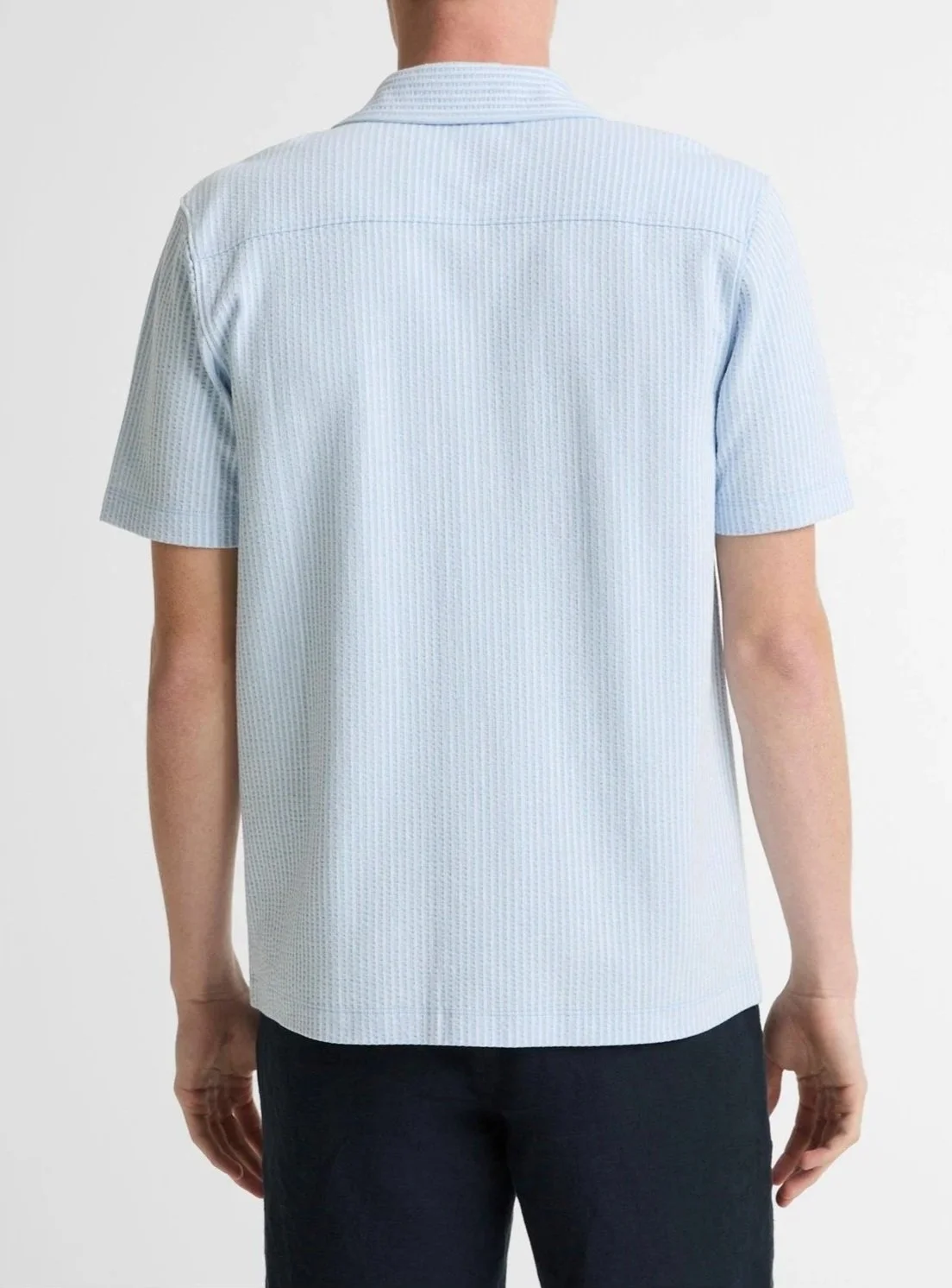 Seersucker Stripe Stretch-Cotton Cabana Shirt in Rainwater $228