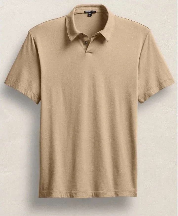 Sueded Jersey Polo in Light Khaki $135