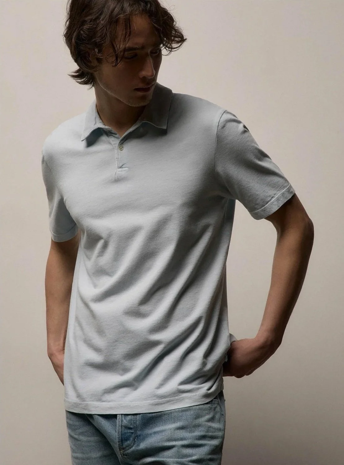Sueded Jersey Polo in Memory $135
