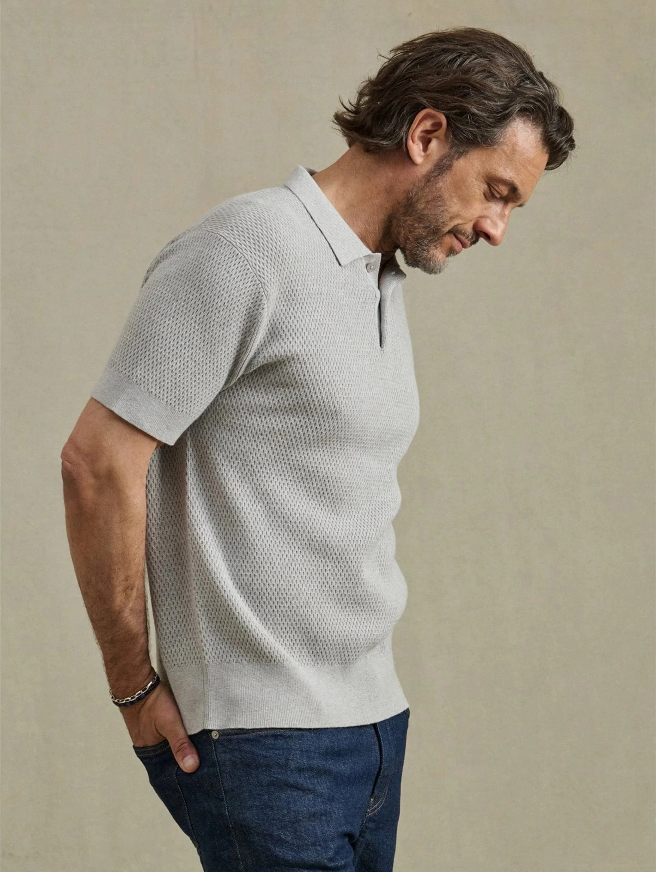 Lowell Cotton & Cashmere Sweater Polo in Overcast $205