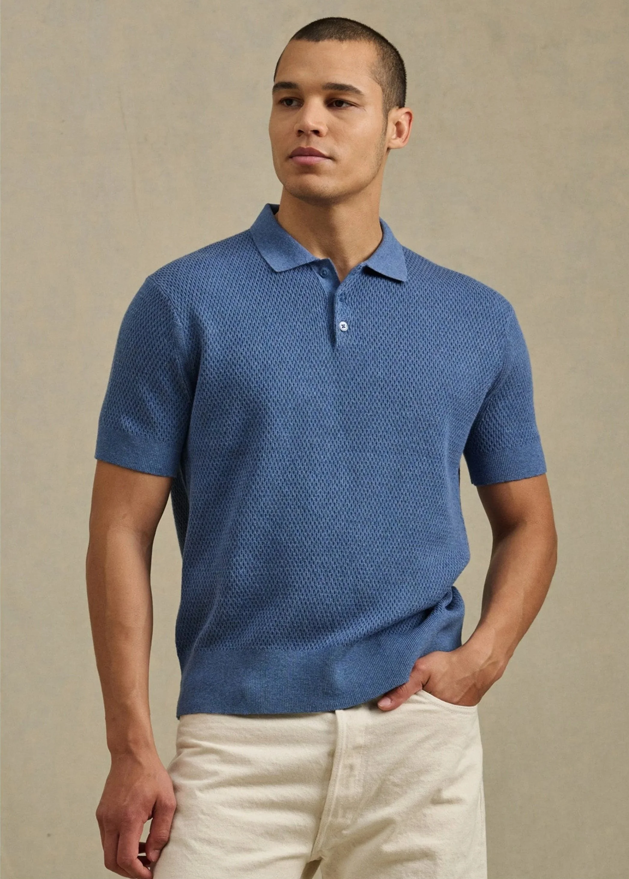 Lowell Cotton & Cashmere Sweater Polo in Harbor $205